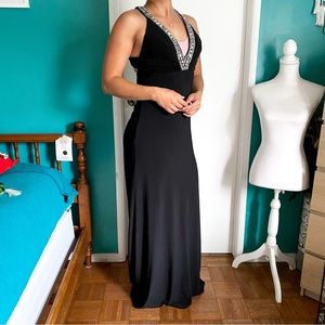 Camille La Vie Black Rhinestone Open Back Evening Maxi Dress 4